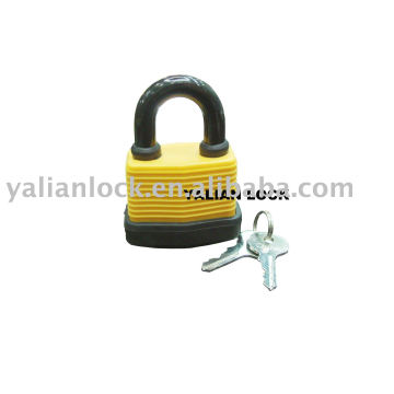 Iron padlock with a plastic coat